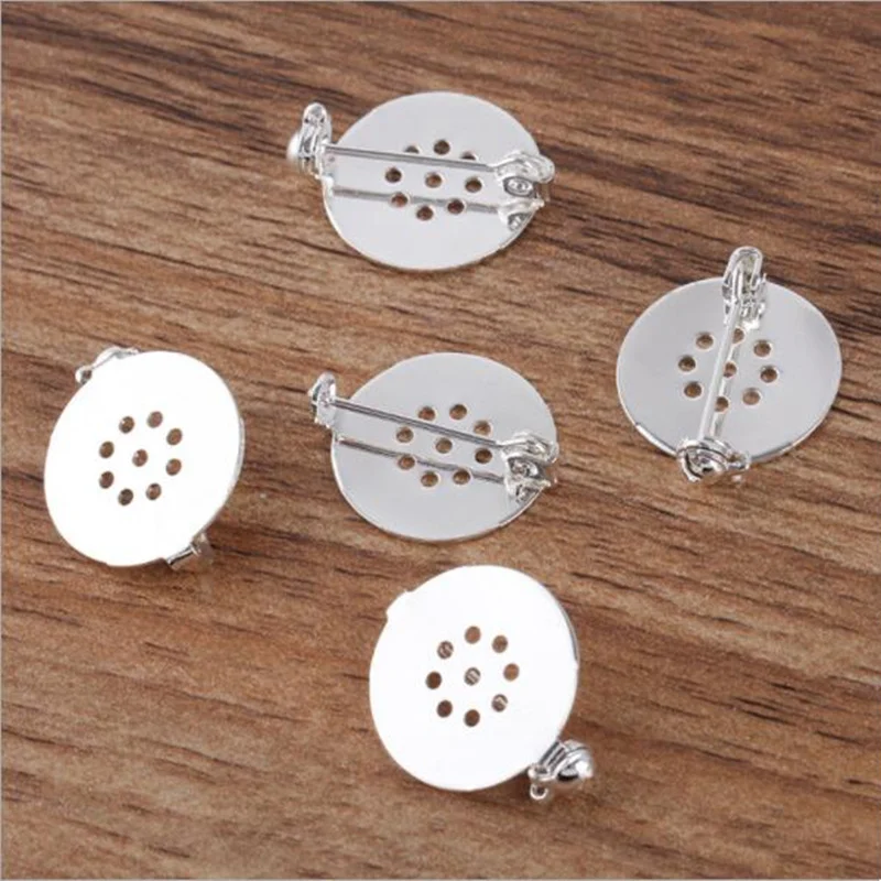 

10pcs/lot Brass Blank Brooch Settings Cabochon Base Tray Bezel For 17mm Cabochons Cameo DIY Finding