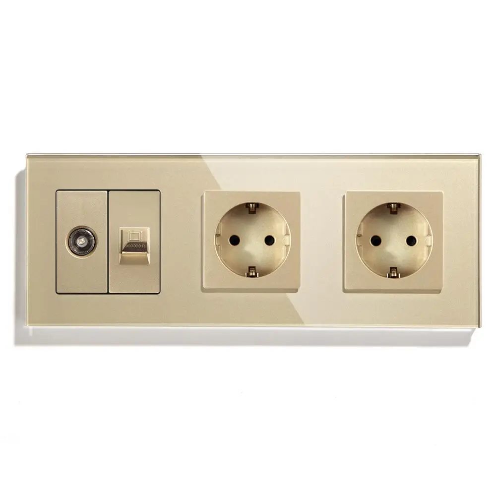 bseed eu standard double socket with tv pc socket white black golden 288mm free global shipping