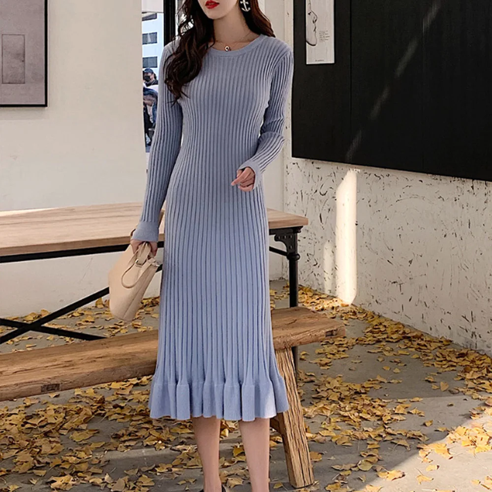 Женское трикотажное платье-русалка Элегантное Длинное эластичное платье с