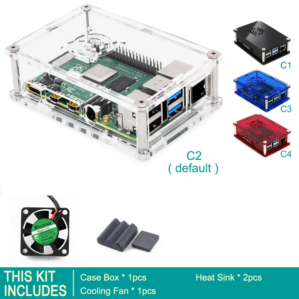 Kit 1 Корпус C2: PMMA прозрачный Raspberry PI 4 корпус коробка PI4 Модель B 1 ГБ/2 ГБ/4 ГБ акриловый чехол Корпус коробка Raspberry PI 4B - Цвет: Kit 1