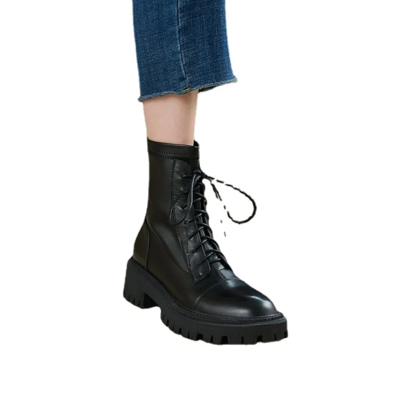 

Ботинки в британском стиле ретро, модные Универсальные короткие сапоги, осень 2021, бархатные, со шнуровкой, на толстой подошве, на молнии, жен...