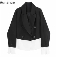 aurance women long sleeve loose black contrast color blazer new notched collar fit jacket fashion spring autumn clothes 2021