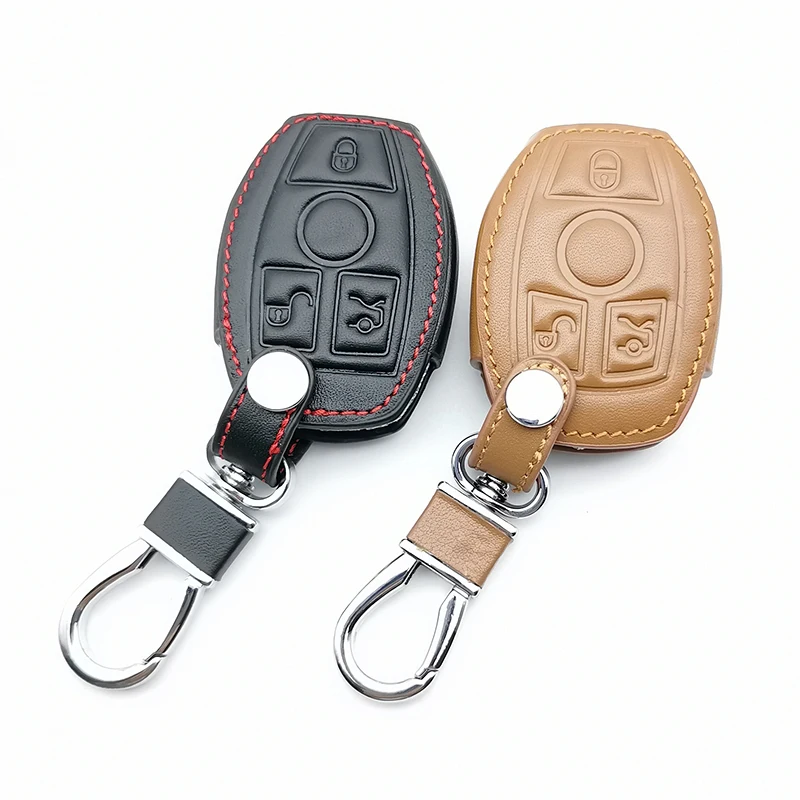 Genuine Leather Key Fob Case Cover for Mercedes Benz CLS CLA Class SLK AMG GL R A B C S 3 Buttons Remote Control Holder | Автомобили и