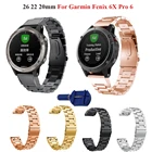 Ремешок металлический для Garmin Fenix 5 5S 5X Plus 6X 6 6S Pro 3 HR 935, быстросъемный браслет из нержавеющей стали для смарт-часов, 202226 мм