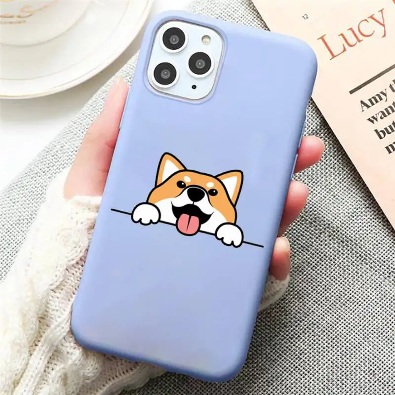 

Kawaii Corgi cartoon dog animal Phone Case Candy Color for iPhone 6 7 8 11 12 s mini pro X XS XR MAX Plus
