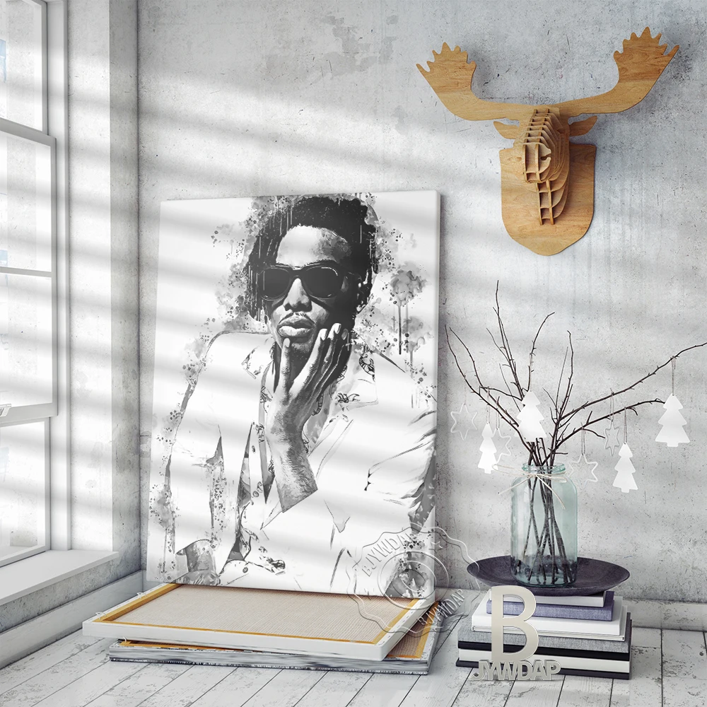 

American Rapper Jordan Terrell Carter Black White Poster, Playboi Carti Fans Collect Art Print, Minimalism Men Sketch Home Decor