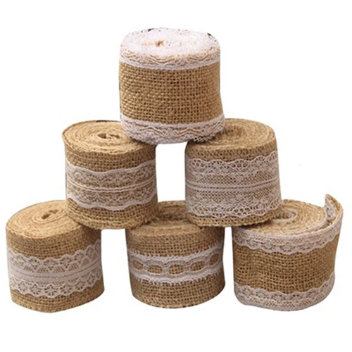 2 м Винтаж с кружевной каймой в декорированном мешковиной горшке ленты