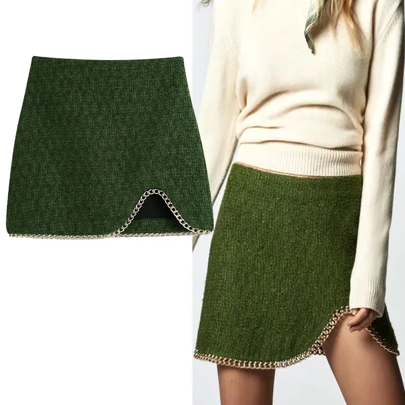 

Za 2021 Womens Korean Style Skirt Green Mini Skirt Sexy Women High Waist Short Skirt Office Party Pencil Skirts