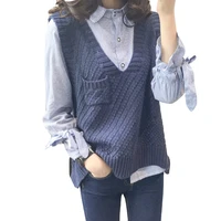 sweater vest v neck loose short fashion wool sleeveless knitted top women
