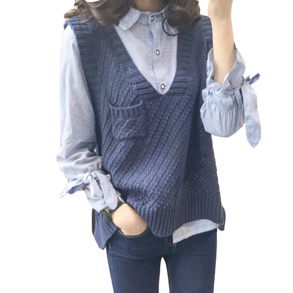 Свитер жилет с V-образным вырезом свободный короткий модный шерстяной вязаный