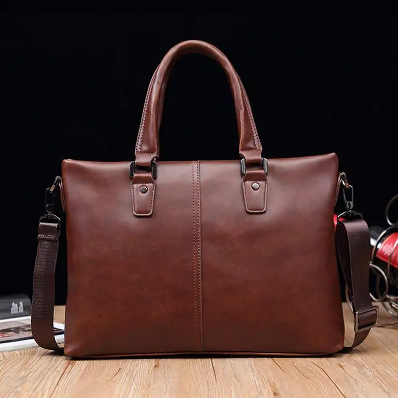 

Crazy horse PU Leather Handbag Men Business office Tote Computer laptop Shoulder bag Vintage man Crossbody bags Casual Briefcase
