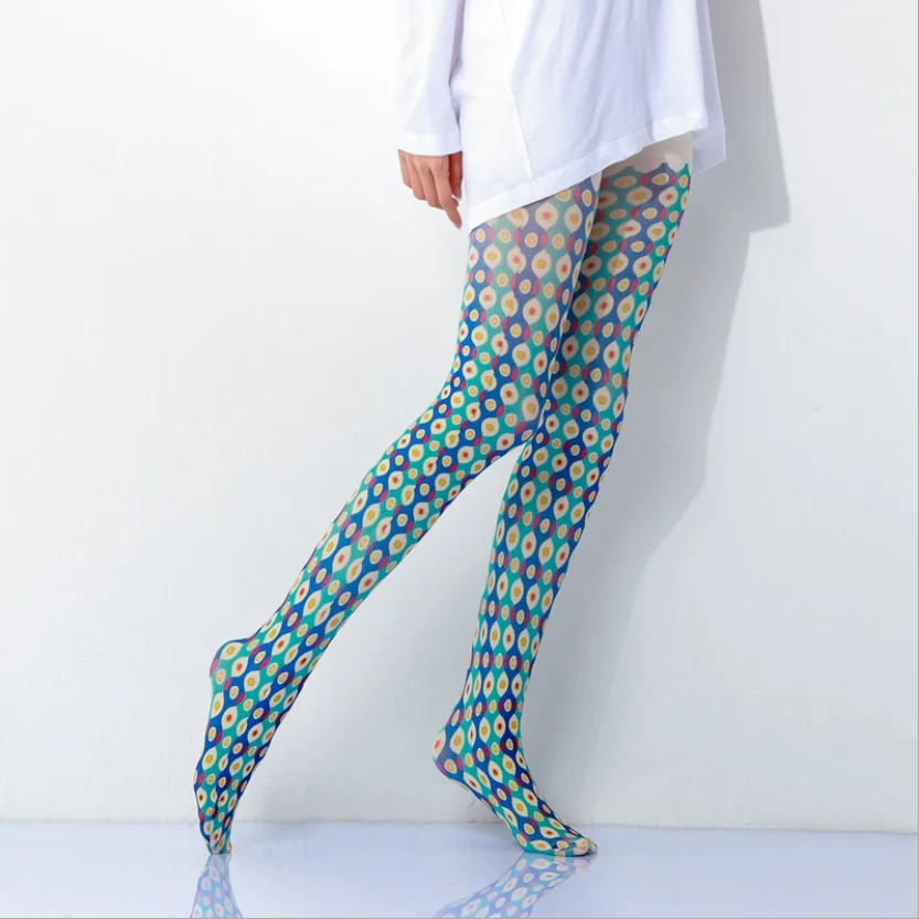 High Quality Womens Creative patterned pantyhose new designs stockings blue dot printed tights