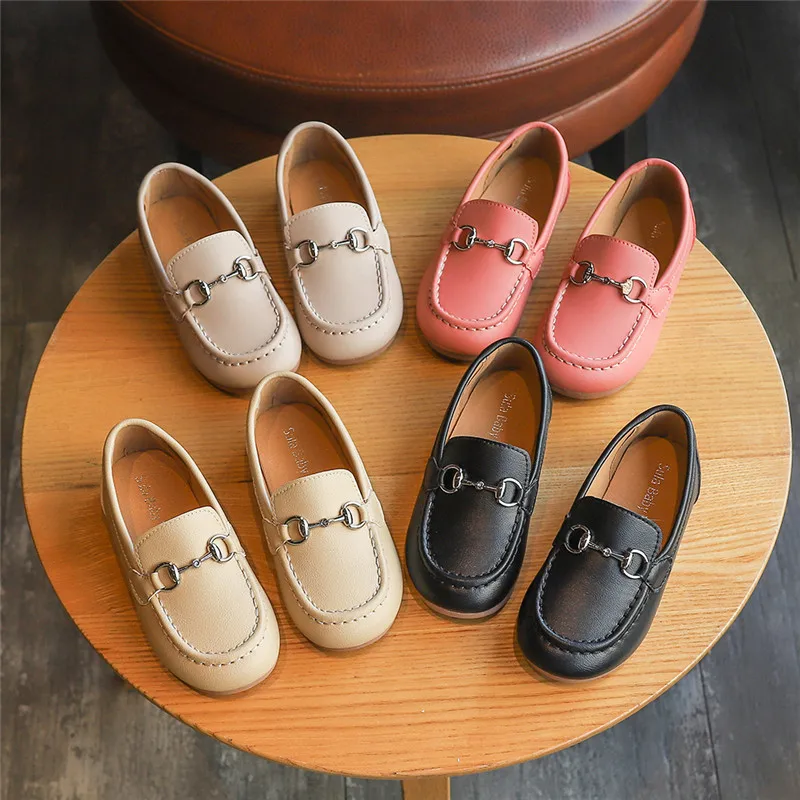 Лоферы для мальчиков детская обувь девочек однотонная из искусственной кожи