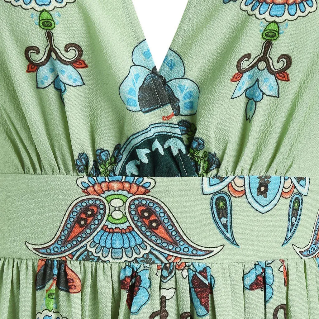 

Plus Size Women Dress Summer Butterfly Printed V-Neck Short Sleeve Casual Long Dress Ladies High Waist Maxi Dress#35