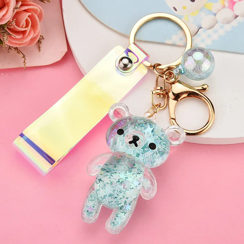 Жидкий Блестящий медведь с принтом зыбучих песков брелок рюкзак из акрила кулон