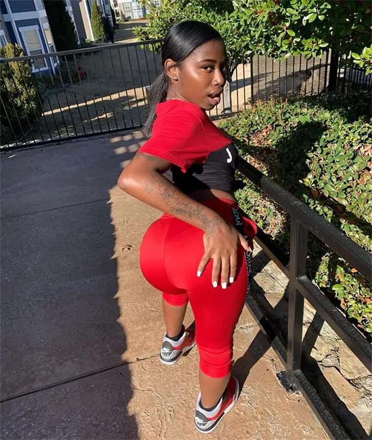 

Letter Print Two Piece Set Wholesale Hot Sale Summer Sport Wear Casual Women Suit O Neck Short Sleeve T-shirt And Long Pants