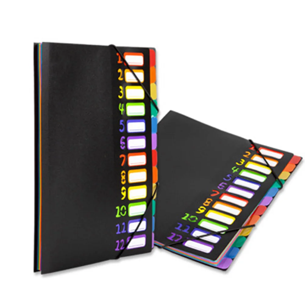 

New Hot A4 12 Pages File Folders Rainbow Document Holder Organizer with Slash Pockets PP Material