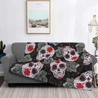 sugar skull rose halloween knitted blanket gothic day of the dead flannel throw blanket bedding couch decor soft warm bedspread