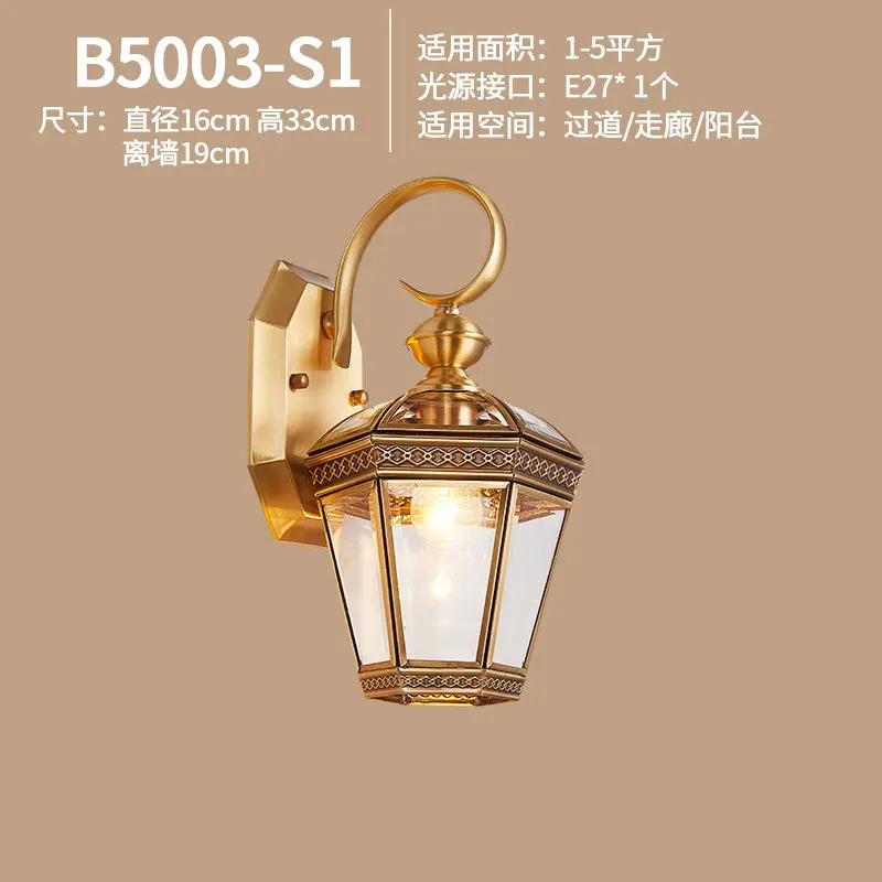 European Outdoor Wall Lamp Brass Waterproof American Balcony Corridor Courtyard Outdoor Villa Door External Wall Gold Wall Light - Цвет абажура: Зеленый