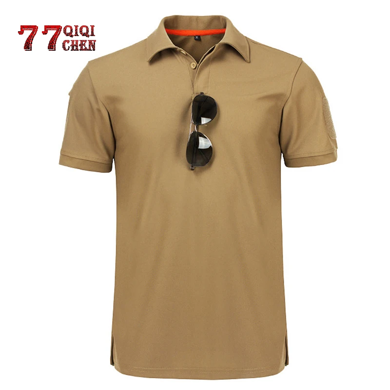 

Футболка мужская тактическая, быстросохнущая армейская майка на пуговицах, дышащая армейская рубашка с лацканами в стиле милитари, лето