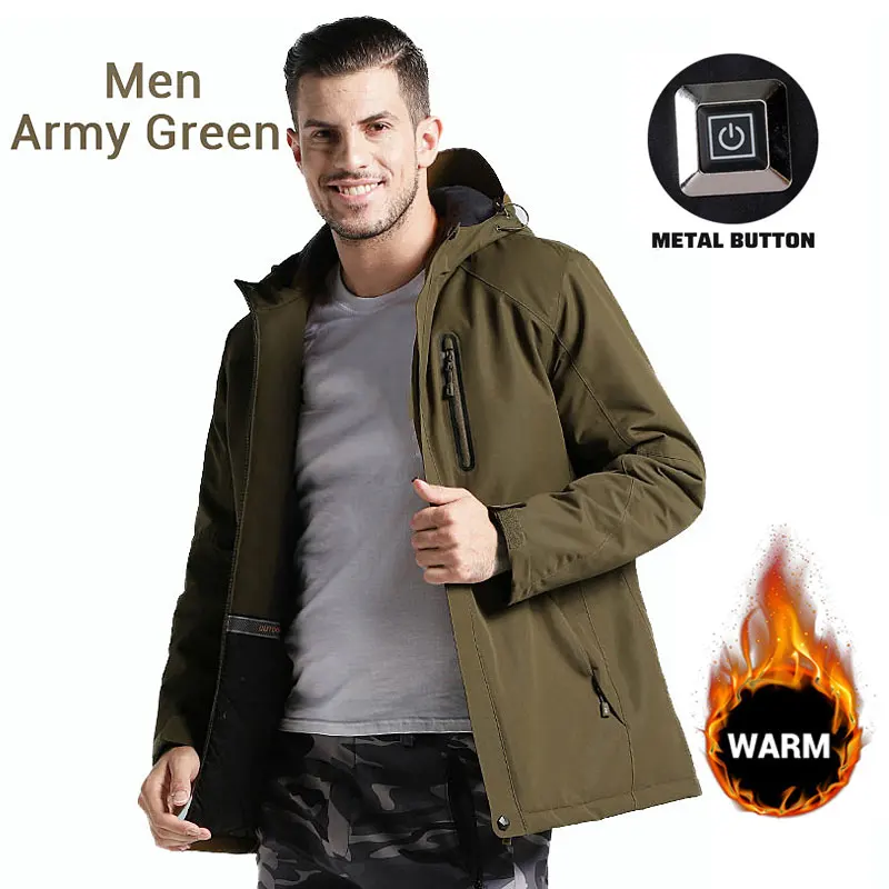 Men Army Green Мотоциклетная куртка для мужчин и женщин Зимняя Толстая USB Инфракрасная нагревательная куртка водонепроницаемая с капюшоном электрическая теплая одежда Chaqueta Moto - Цвет: Men Army Green