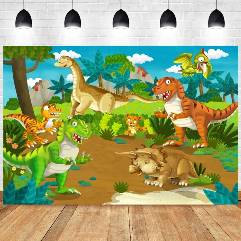 

Dinosaur Photo Backdrop Jurassic Kids Baby Shower Wild Safari Jungle Happy Birthday Party Animal Photography Background Banner