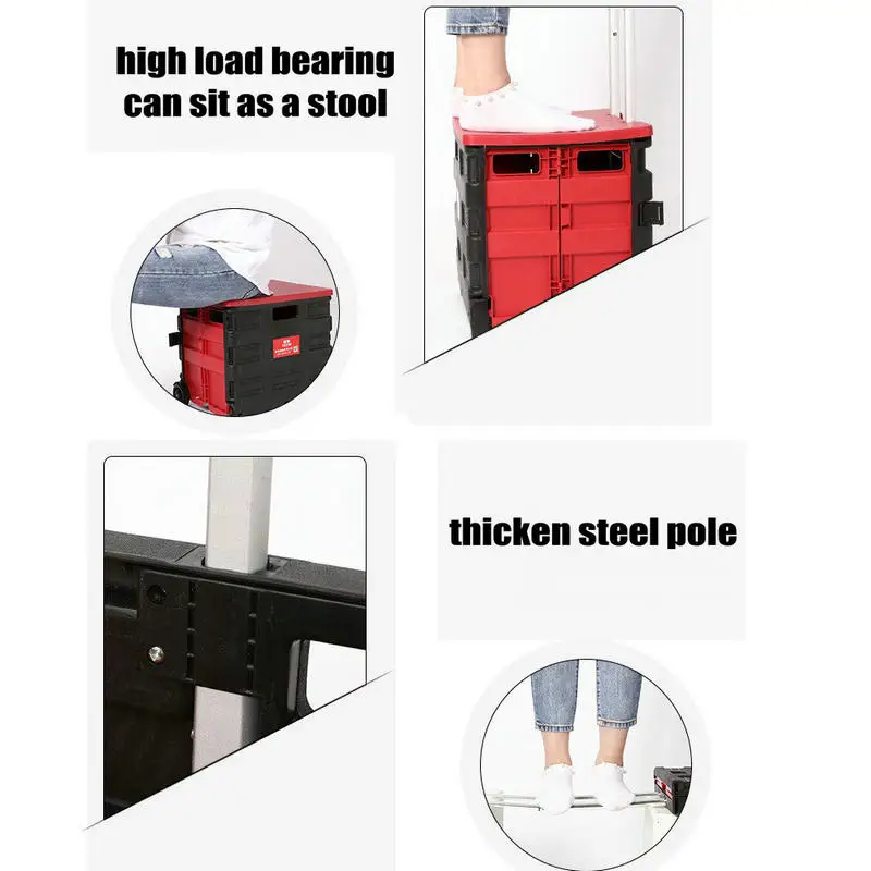Бытовая тележка для покупок с резиновым колесом складная крышкой бытовая из