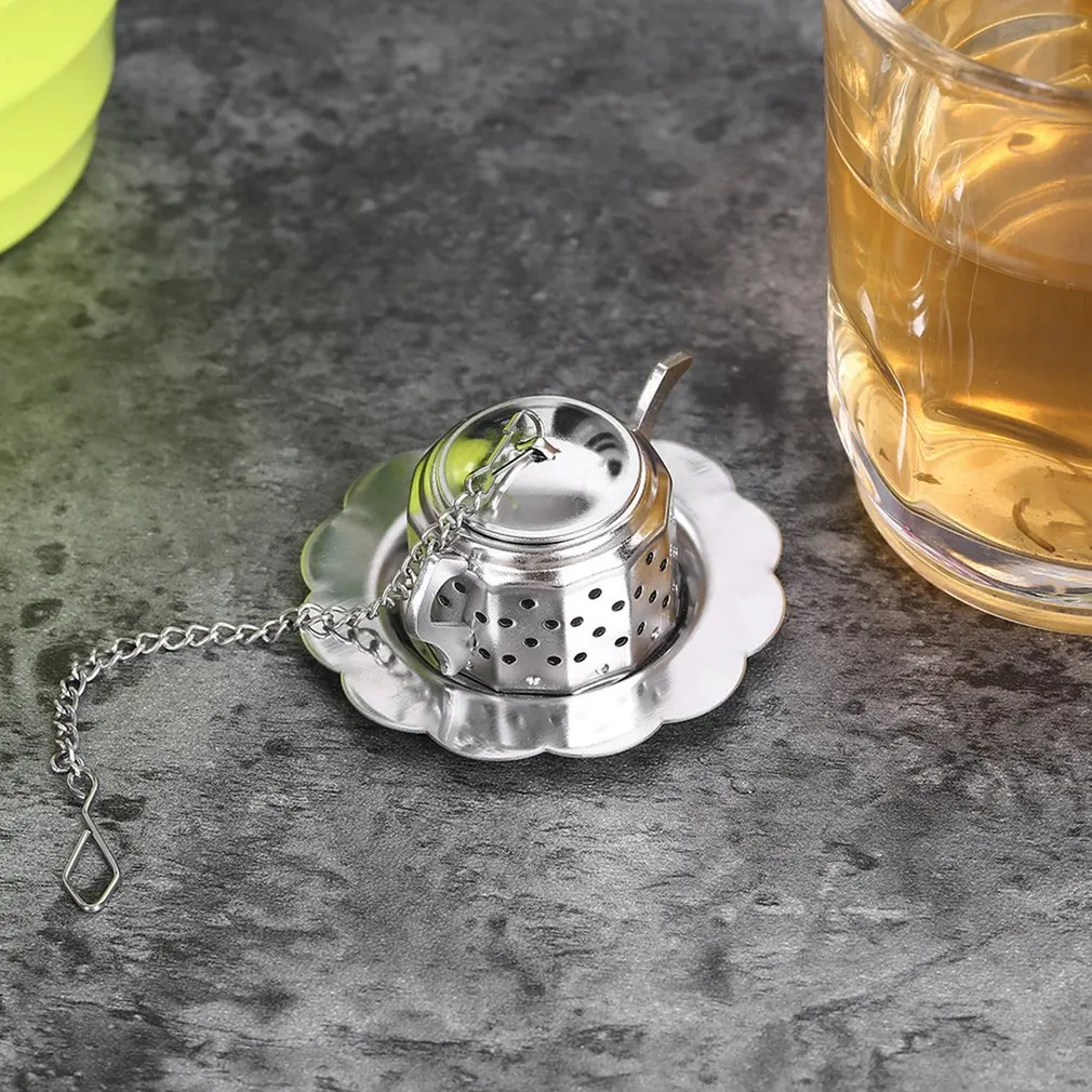 Practical Cute Durable 304 Stainless Steel Teapot Tea Infuser Spice Drink Strainer Herbal Filter+Tray | Дом и сад