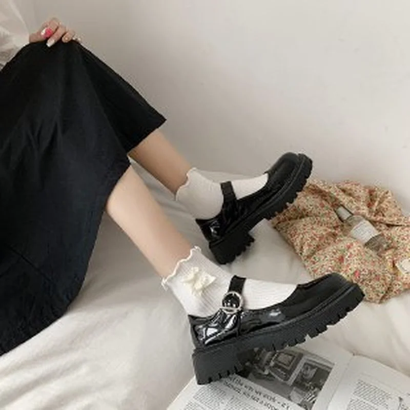 

Кожаные Туфли Мэри Джейн с ремешком на щиколотке в форме сердца, модная обувь для женщин, удобная обувь с круглым носком, униформа JK, обувь из...