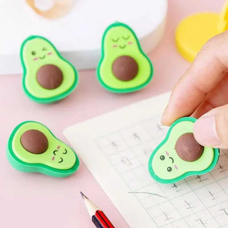 

5PCS Stationary Supplies Cute Eraser Kawaii Green Avocado School Student Gift Creative Pencil Rubber Eraser