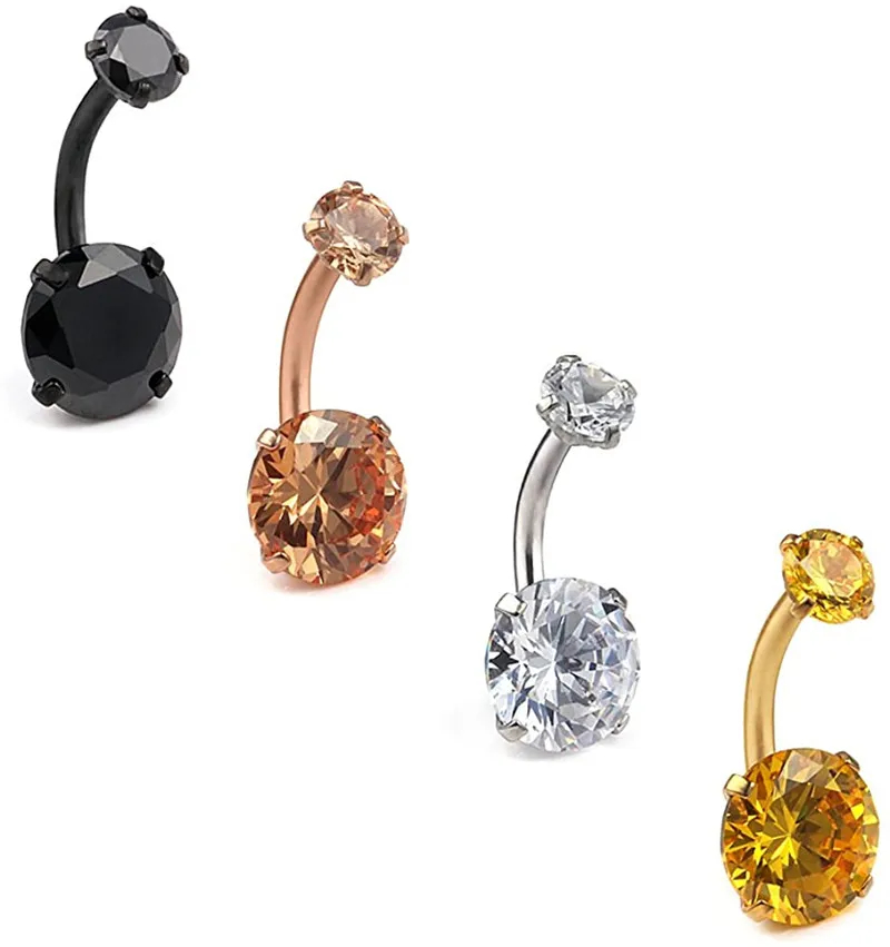 14 г двойные круглые кубические циркониевые шарики для пупка Кольца штанга