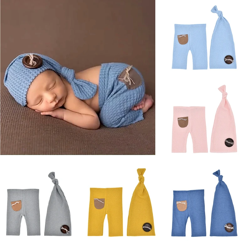 ❤️CYMMHCM Newborn Photography Clothing Hat+Pants 2Pcs/set Baby Photo Props Accessories Studio Infant Shoot Clothes Fotografia