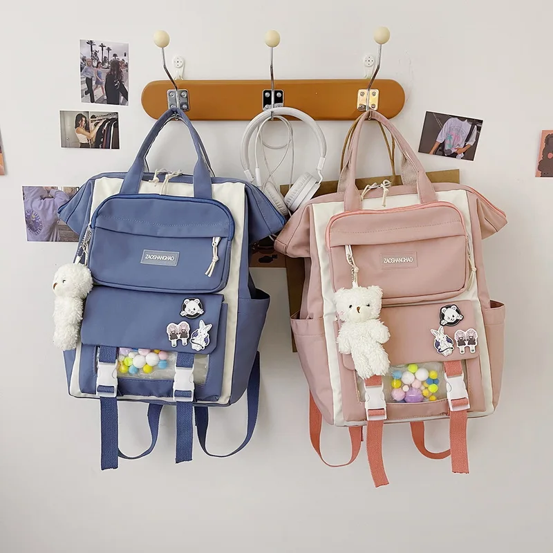 

Women Nylon Backpack Candy Color Waterproof School Bags For Teenagers Girls Patchwork Backpacks Female Rucksack Cute Mochila