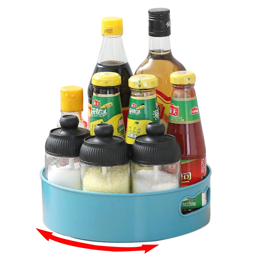 

360°Rotate Spice Storage Box Round Shape Multi-use Organizer for Seasoning Bottles Cosmetic Fruit Storage Tray