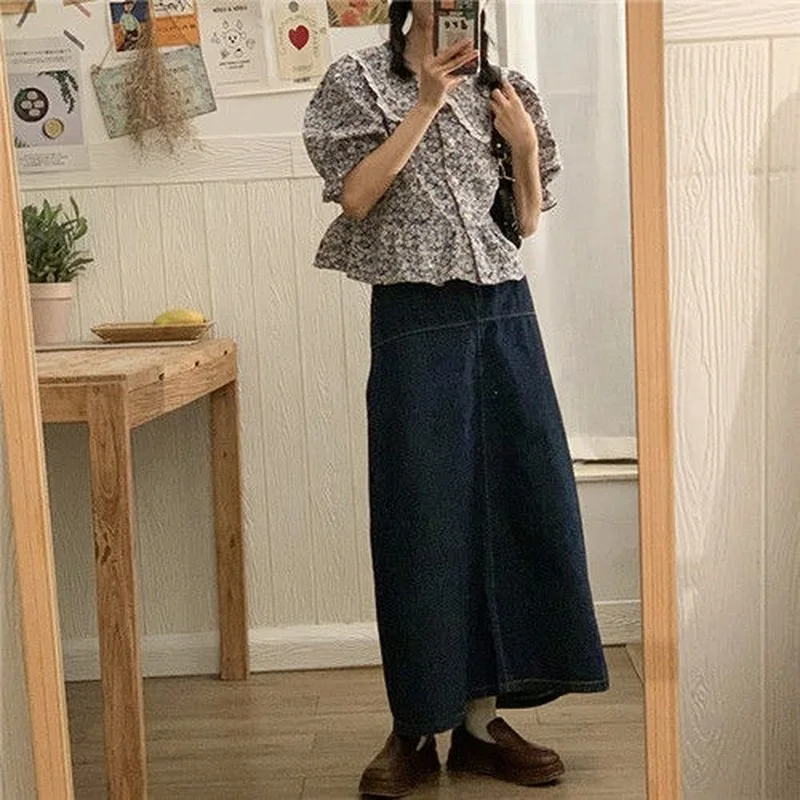 

Floral Blouse with Lace Puff Sleeve Top Collared Shirt Spring Summer 2021 Korean Style Leisure Elegant Blouses Women Retro