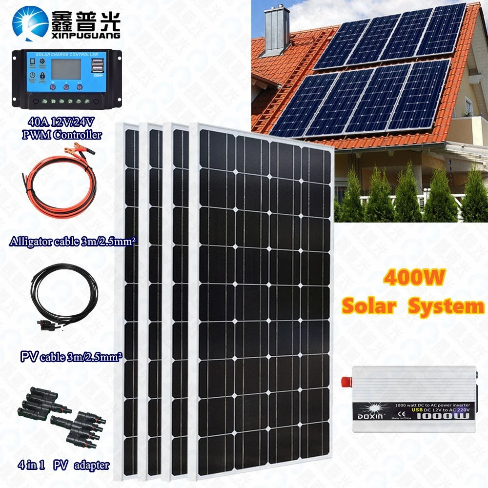 Система солнечных батарей из закаленного стекла 400 Вт регулятор контроллера 40A 110
