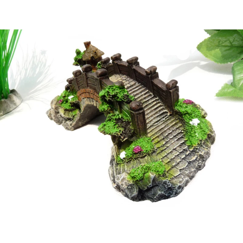 Аквариум орнамент мост Смола Рокери поддельный камень мосты павильон дерево