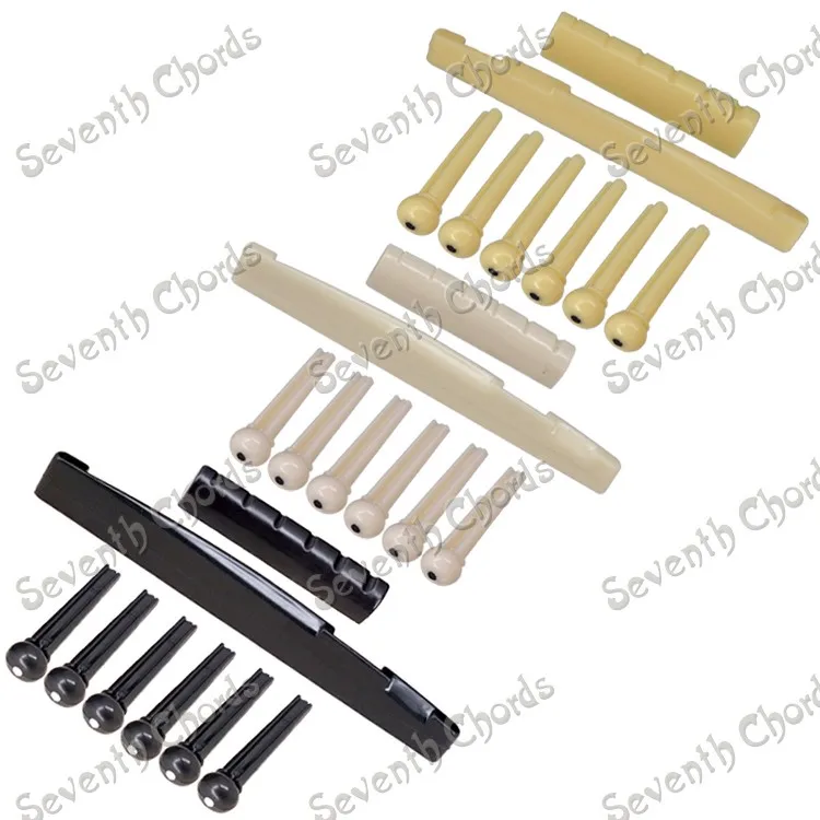 

A Sets Plastic Acoustic Guitar Nut and Bridge Saddle and Bridge Pins - Lvory-White & Black & Cream for choose