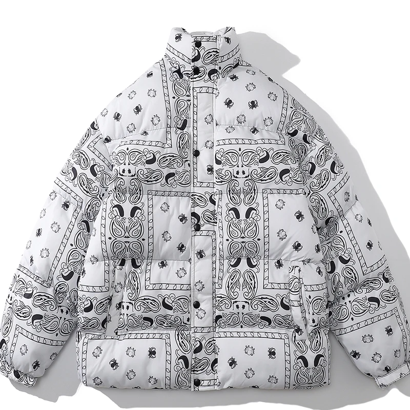 White Men Clothes Puffer Parkas Octopus Graffiti Printed Thicken Jacket Fashion Korean Baggy Causal Cotton-Padded Coat Woman