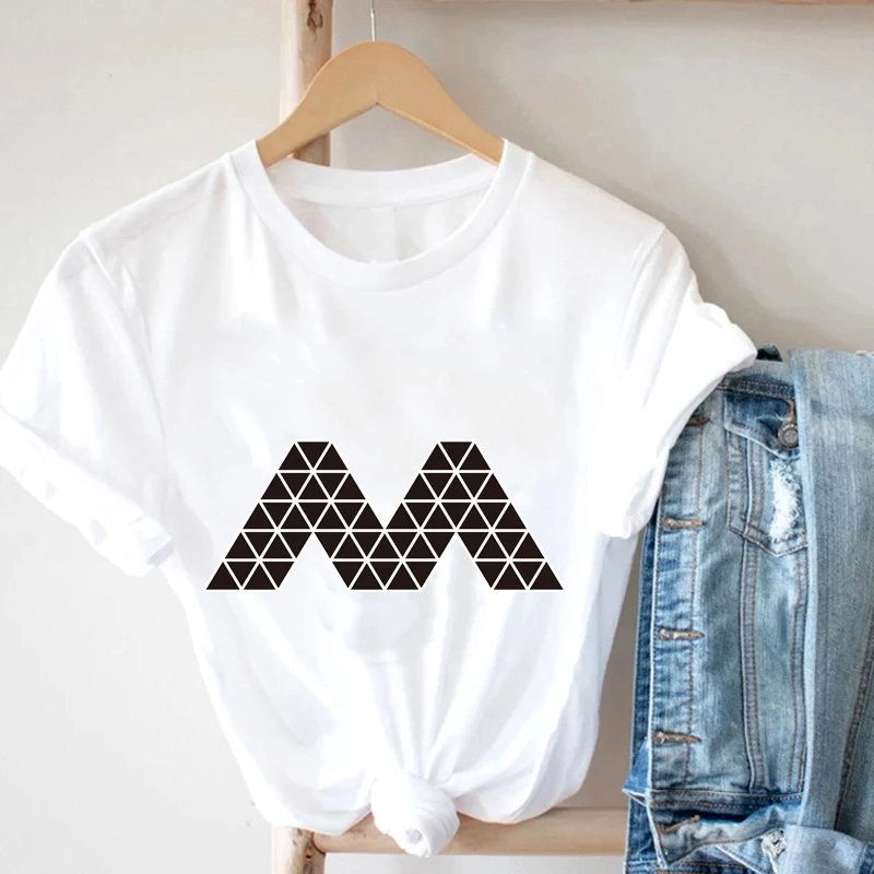 

Cool Women Summer 2021 Female T-Shirt Aesthetic Harajuku Goth Alphabet M 24 English Letter Printed Ladies Top Casual T-Shirt