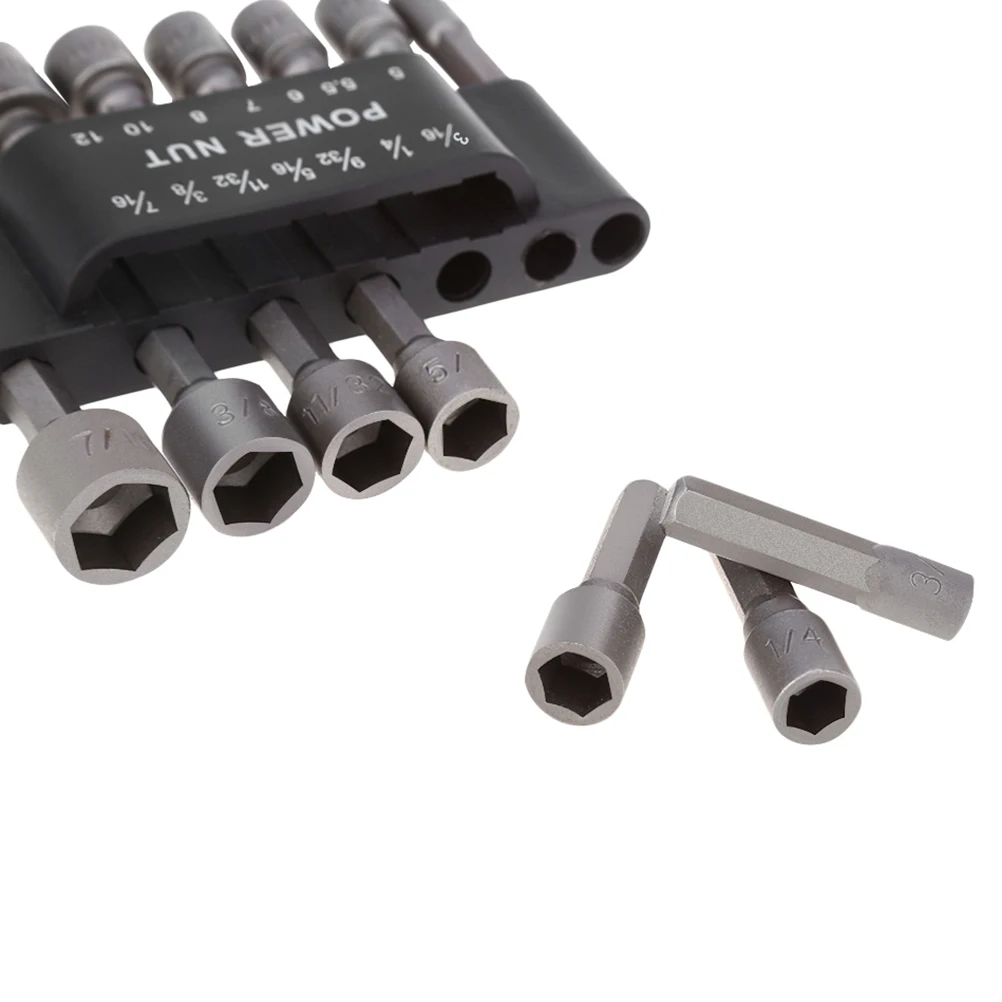 

14PCS 5-12mm Metric Socket Nut Impact Driver Adapter Drill Bits 1/4 Inch Hex Shank Tool Set Nut Driver Socket Bit Set 3/16 Inch