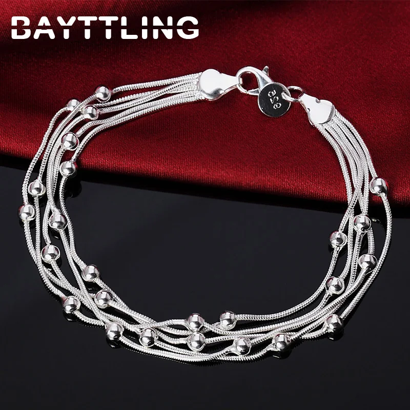 

BAYTTLING Silver Color 8 Inch 5 Lines Glossy Bead Snake Chain Bracelet For Woman Charm Party Jewelry Birthday Gift