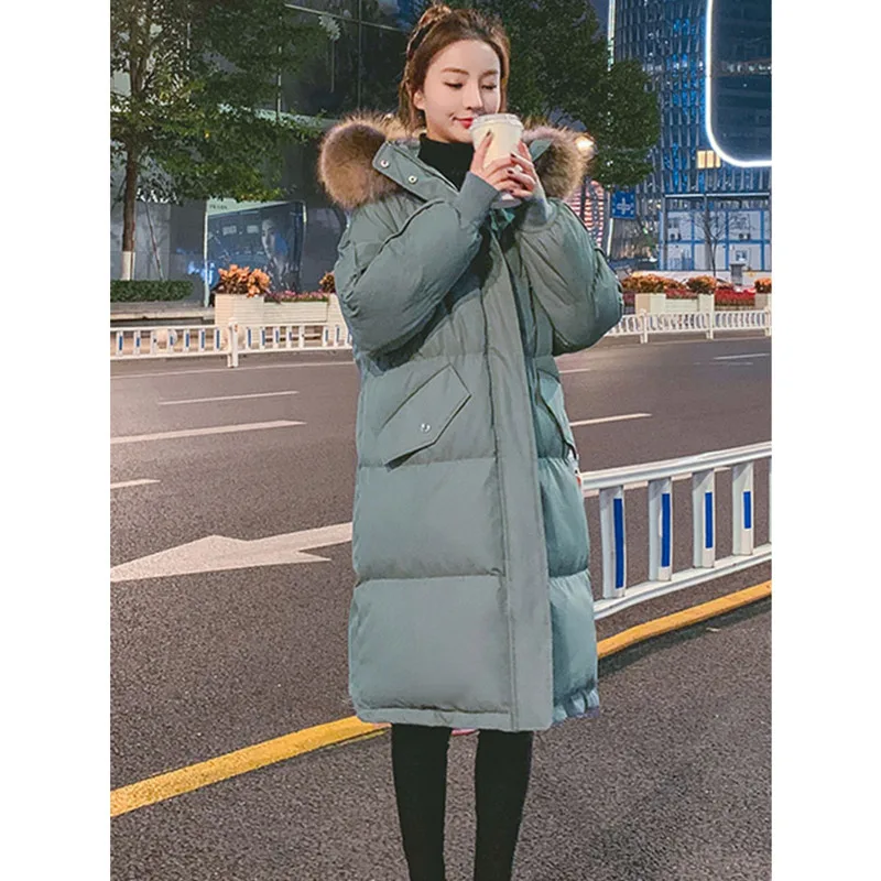 

Down Cotton Padded Jacket Women's Fur Collar Coat Winter Middle Long Thickened 2021 New Ins Korean Loose Solid Color Outerwear