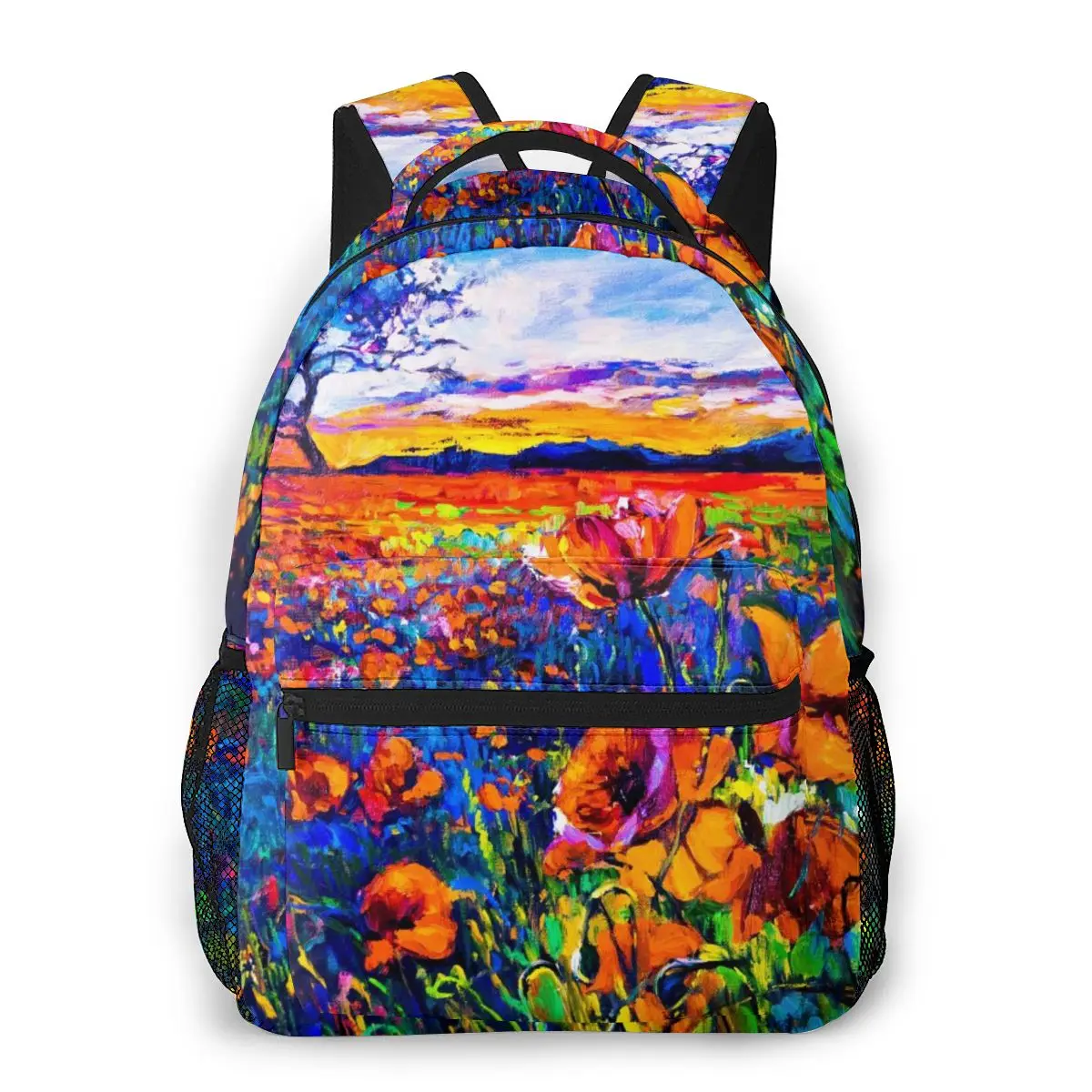 

Poppy Field Oil Painting Modern Impressionism Casual Daypack Travel School Bag with Pockets for Women College