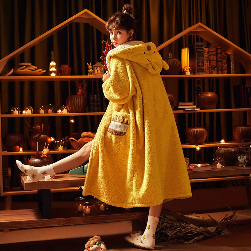 Pajamas Women's Autumn and Winter Thickening and Warming Long Bathrobe Home Wear Sleepwear Nightgown Cute Nightwear Pijamas Set