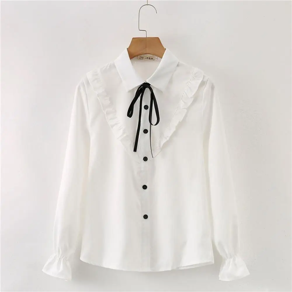 Шикарная Однотонная рубашка с рукавом фонариком и бантом на шее для женщин