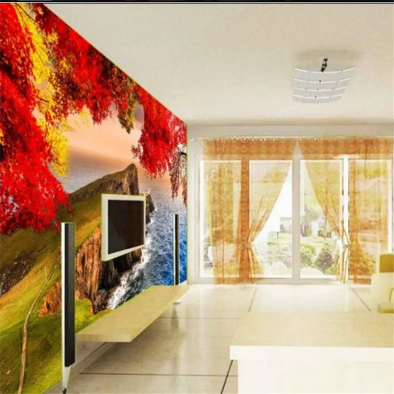 Обои wellyu с природным фоном как у красивого моря сакуры зеленые шелковые тканевые