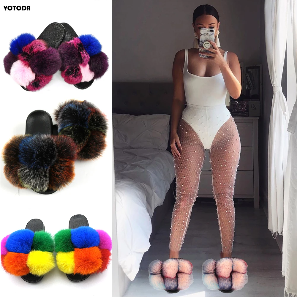 Новинка Женские меховые тапочки с мехом Тапочки для Pom Pon пушистые шлепанцы