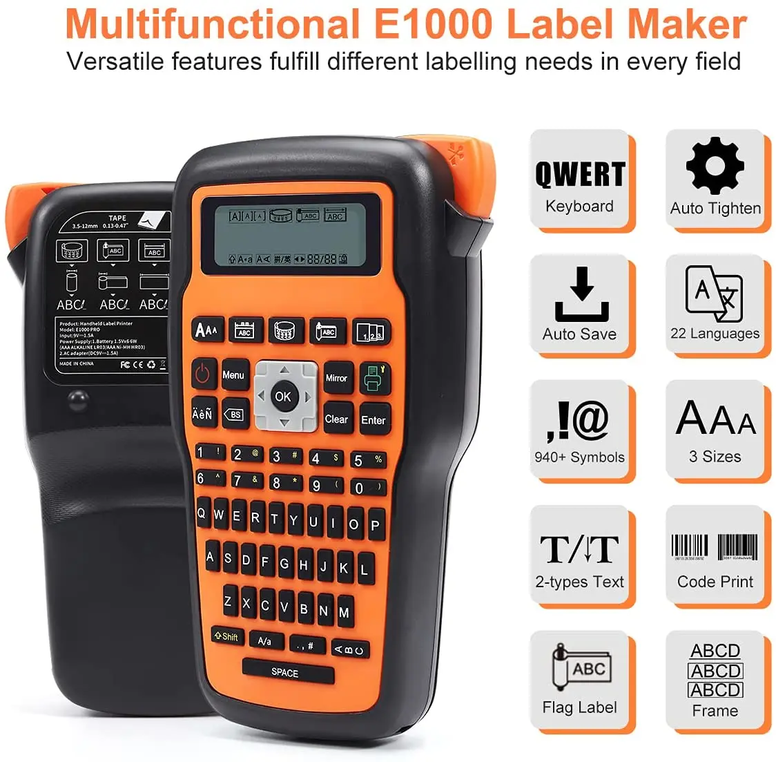 Принтер E1000 PRO для печати этикеток совместимый с P-Touch ярлыком лентой QWERTY