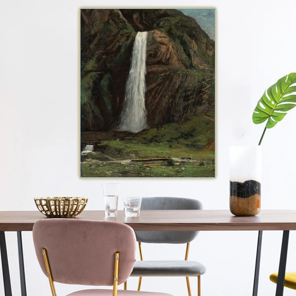 

Citon Gustave Courbet《Mountain Waterfall》Canvas Art Oil Painting Artwork Poster Picture Backdrop Wall Decor Home Decoration